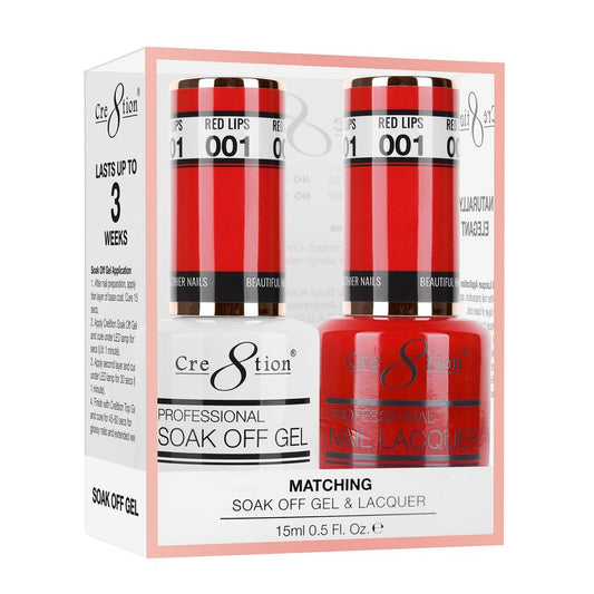 Cre8tion Duo | Matching Color Gel & Nail Lacquer #001 Red Lips