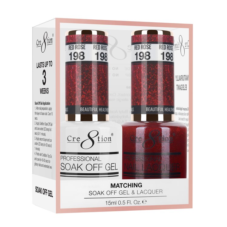 Cre8tion Duo | Matching Color Gel & Nail Lacquer #198 Red Rose