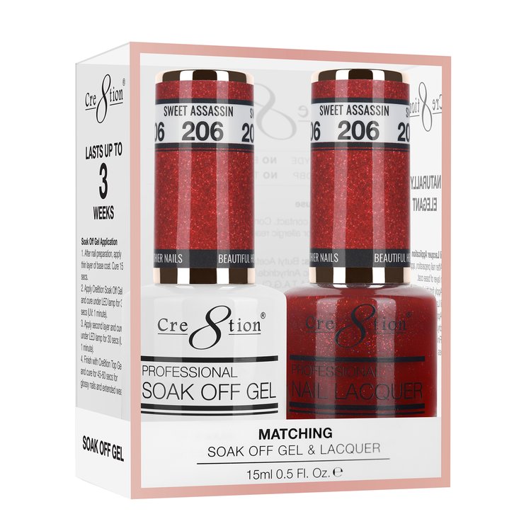 Cre8tion Duo | Matching Color Gel & Nail Lacquer # 206 Sweet Assassin