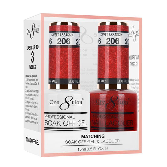 Cre8tion Duo | Matching Color Gel & Nail Lacquer # 206 Sweet Assassin