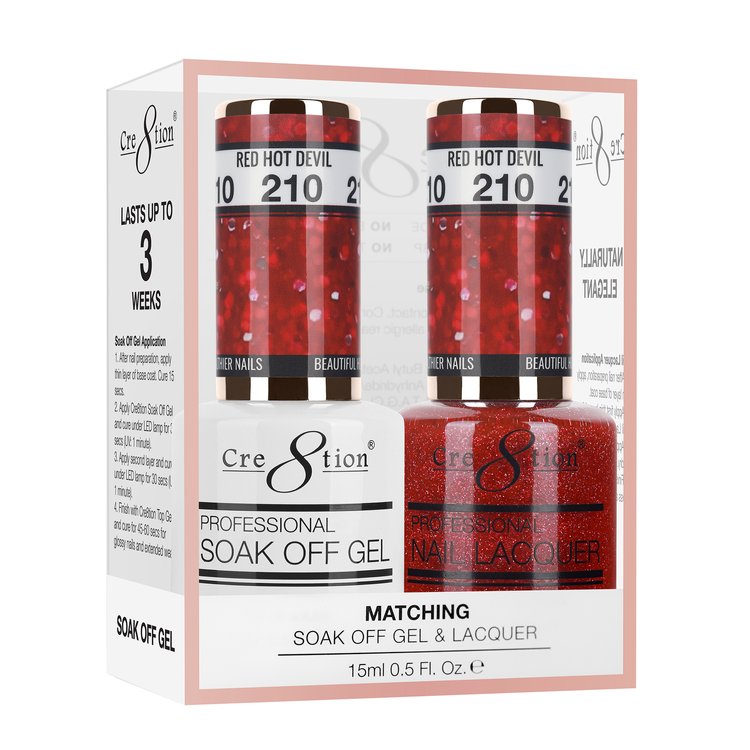 Cre8tion Duo | Matching Color Gel & Nail Lacquer #210 Red Hot Devil