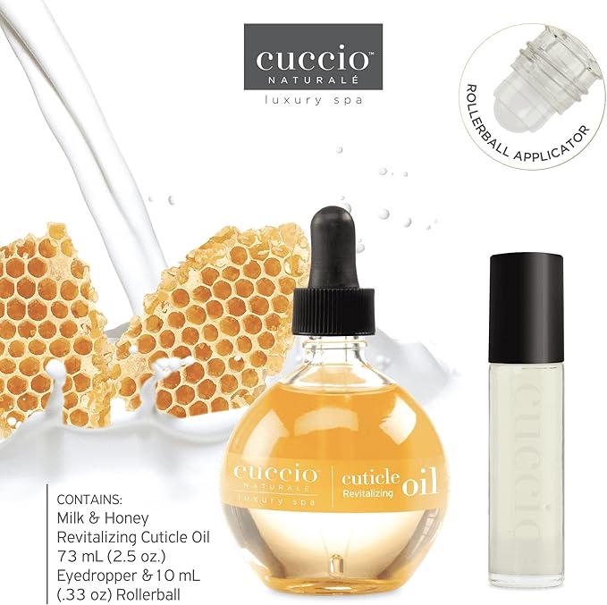 CUCCIO Revitalizing Cuticle Oil - Duo Pack - Milk & Honey 73mL + Roll On Travel Size 10mL