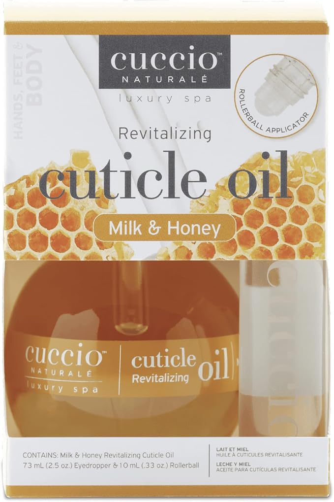 CUCCIO Revitalizing Cuticle Oil - Duo Pack - Milk & Honey 73mL + Roll On Travel Size 10mL