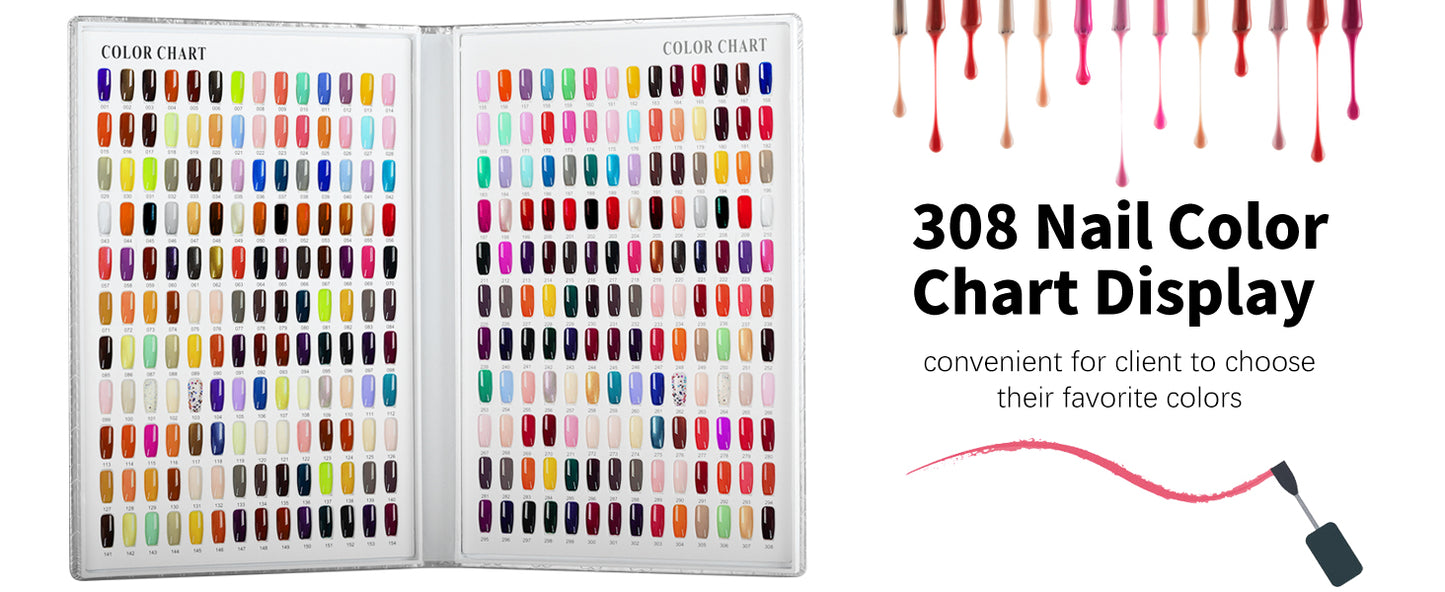308 Colors Nail Polish Display Book with 360 Tips