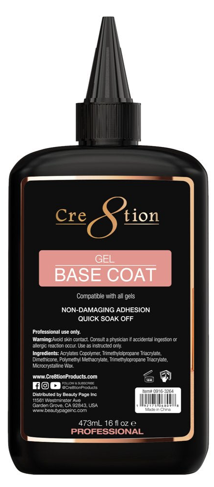 Cre8tion | Soak Off Gel Base Coat 16oz (473 ml) *REFILL*