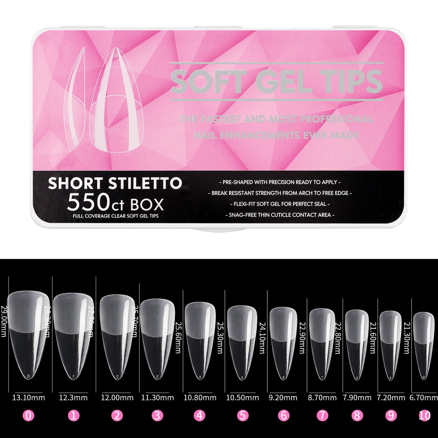 Short Stilleto Soft Gel Tips - Frosted (Pre Buff) - 550CT