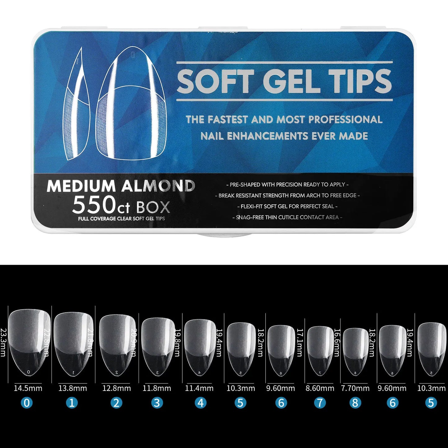 Medium Almond Soft Gel Tips - 550CT