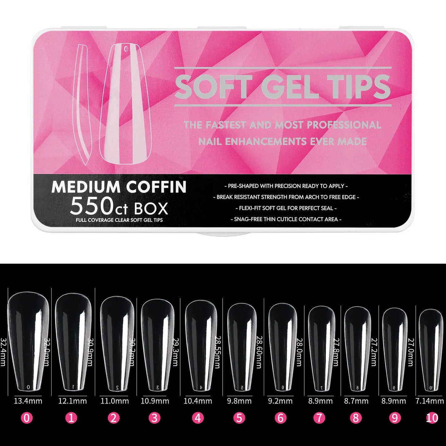 Medium Coffin Soft Gel Tips - 550CT