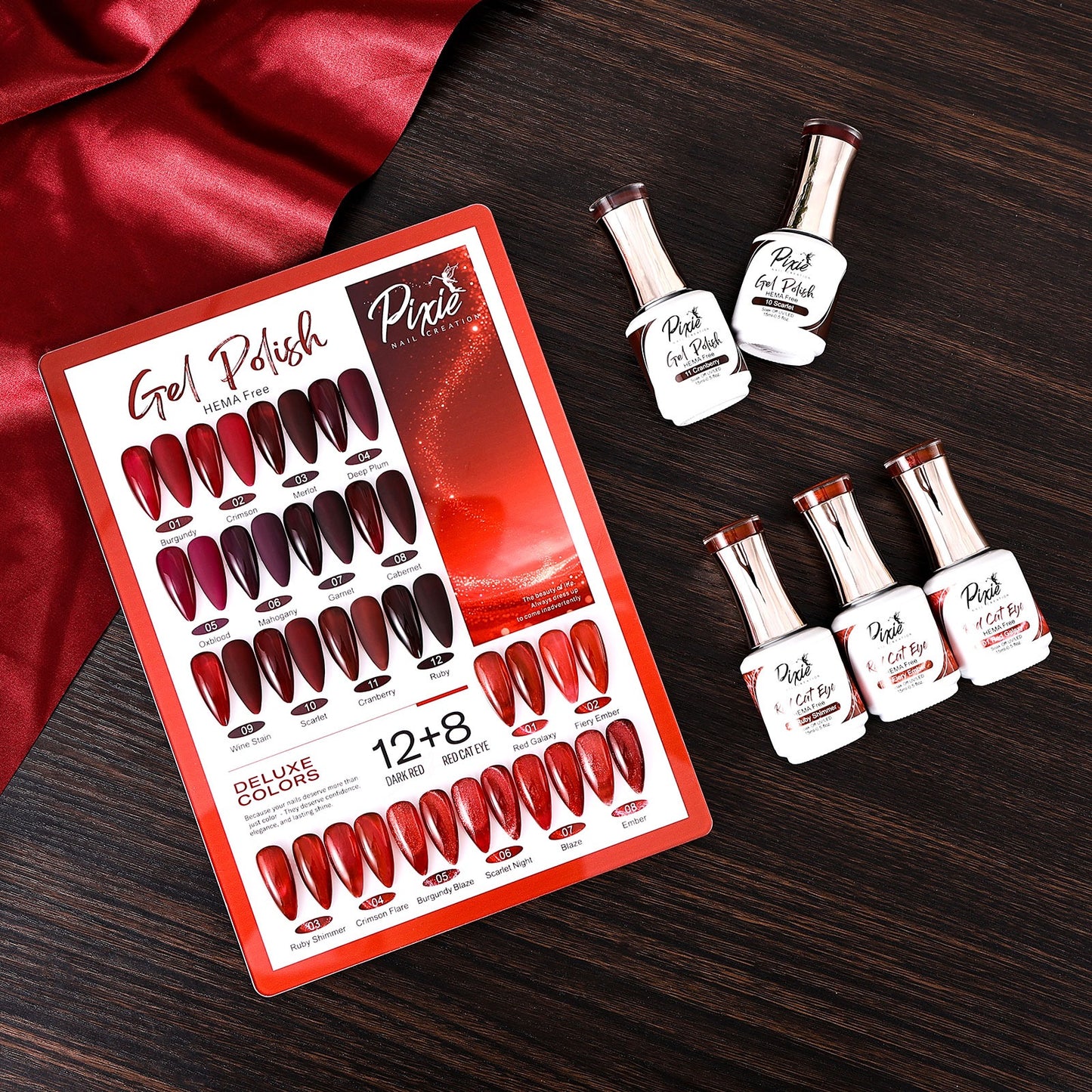 PIXIE | Super Dark Red & Red Cat Eye Gel Collection - 20 colors