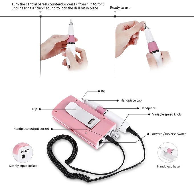 Portable Nails Drill -30000 RPM PINK