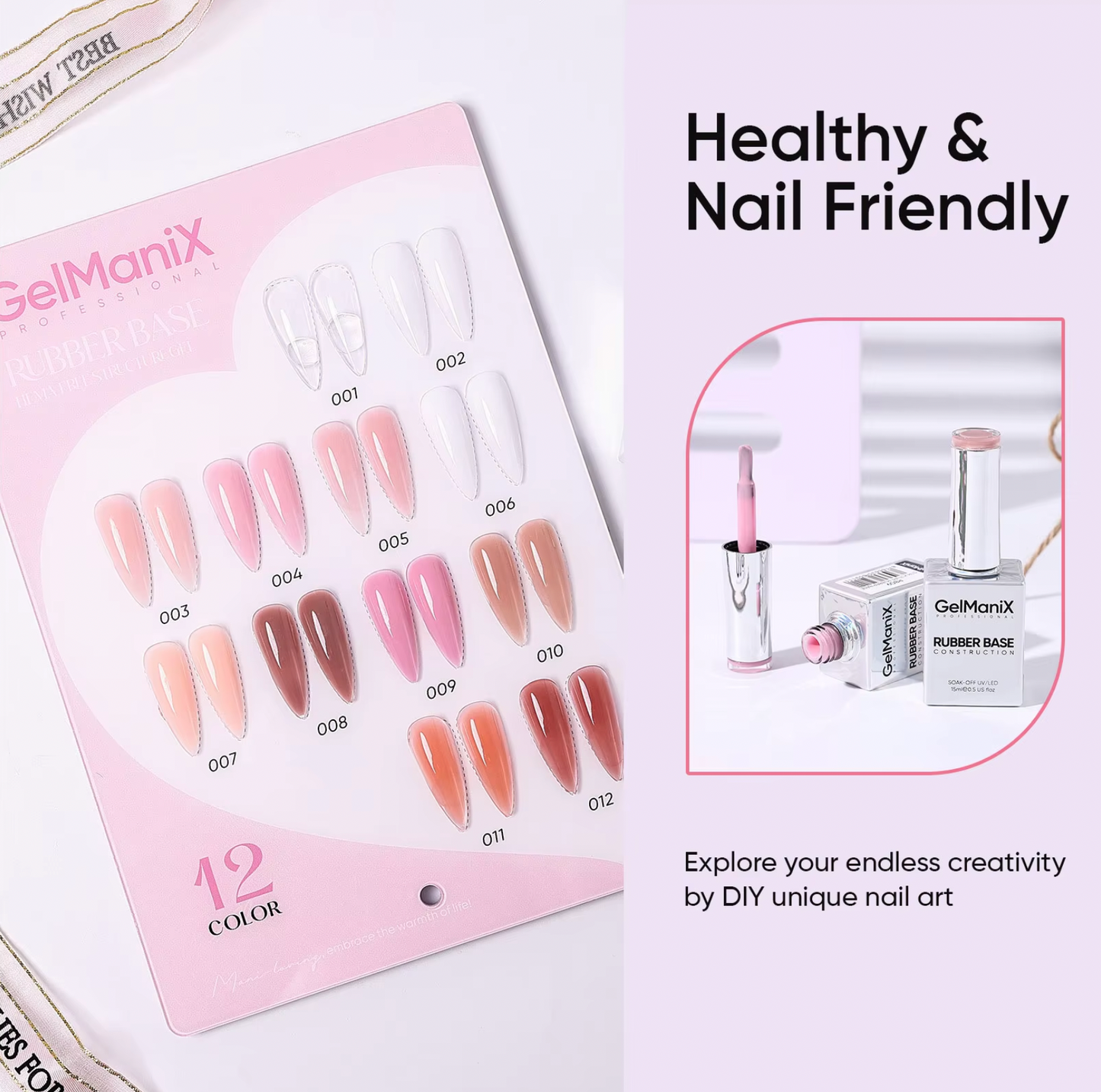 GelManiX Rubber Base Coat - 12 Colours Set