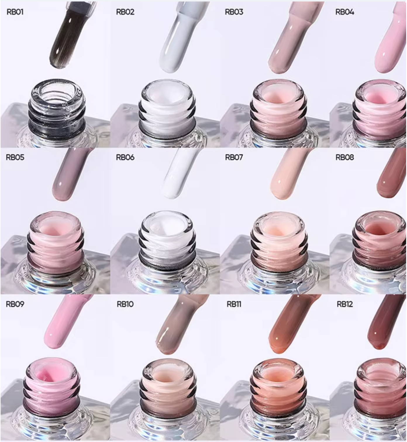 GelManiX Rubber Base Coat - 12 Colours Set