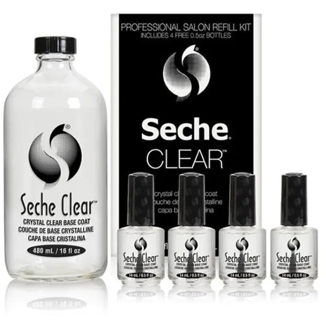 Seche Vite | CLEAR Base Coat 16oz Refill Kit - 16oz+ 4 free bottles 0.5oz