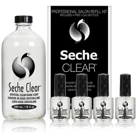 Seche Vite |  CLEAR Base Coat 16oz Refill Kit - 16oz+ 4 free bottles 0.5oz