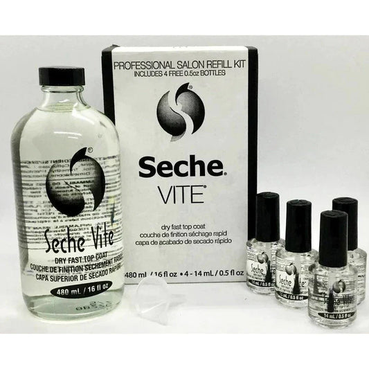Seche Vite |  DRY FAST Top Coat 16oz Refill Kit - 16oz+ 4 free bottles 0.5oz