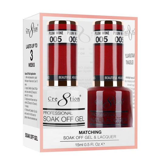 Cre8tion Duo | Matching Color Gel & Nail Lacquer #005 Plum Wine