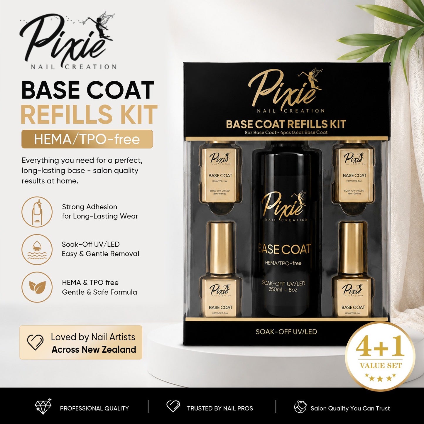 PIXIE | BASE COAT REFILLS BUNDLE - 250ml +  FREE 4x15ml(HEMA/TPO-free)