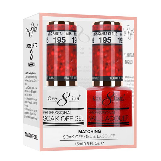 Cre8tion Duo | Matching Color Gel & Nail Lacquer #195 Mrs Santa Claus