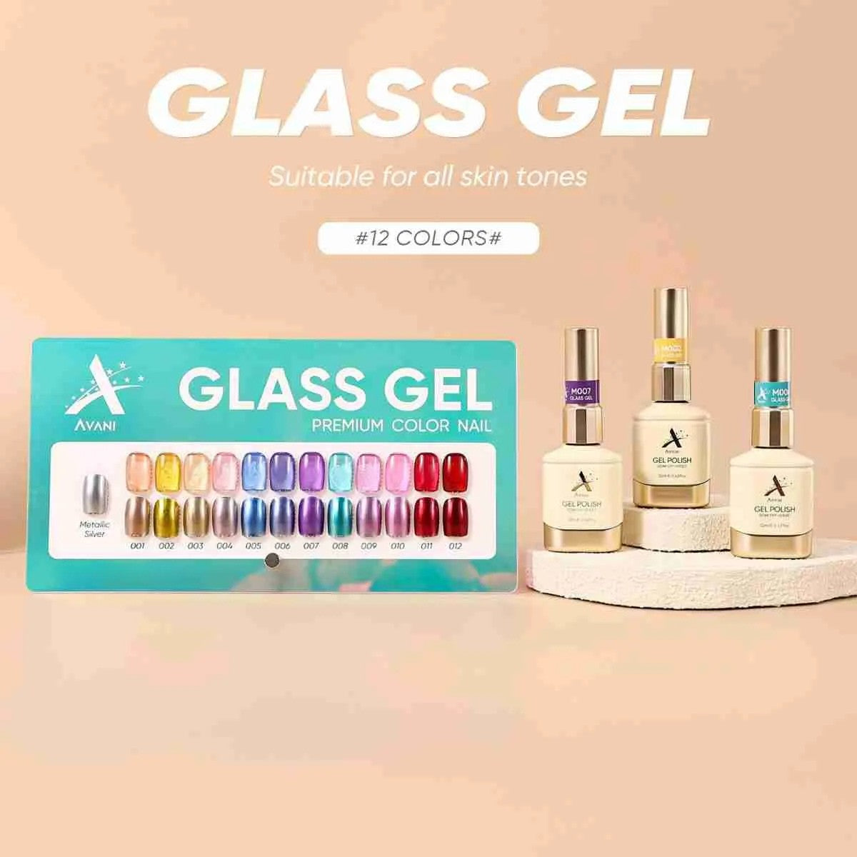 Premium Glass Gel Collection - 12 colours pack + 1 free Metallic Silver