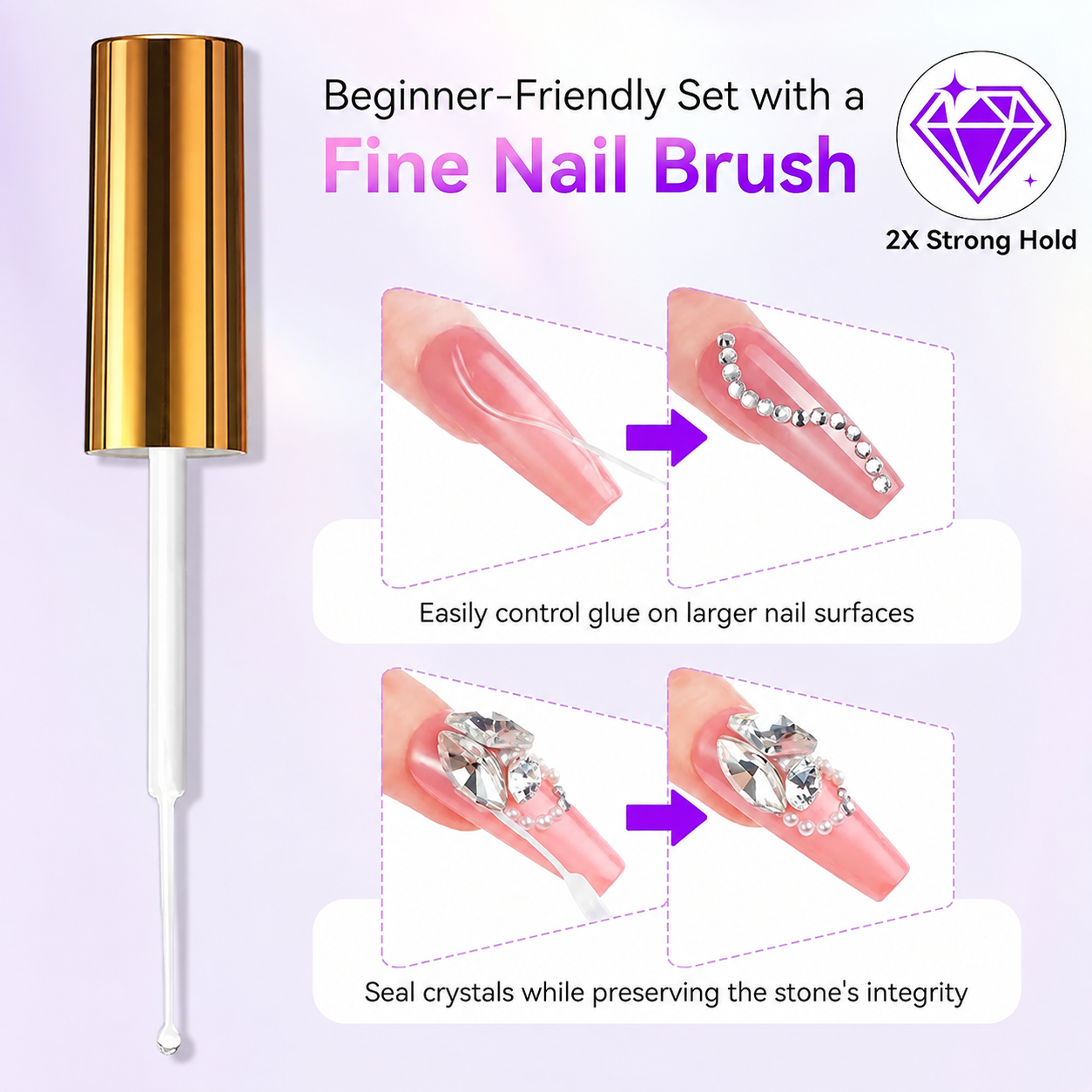 Non Wipe Diamond Glue Gel with Liner Brush UV/Led 15ml