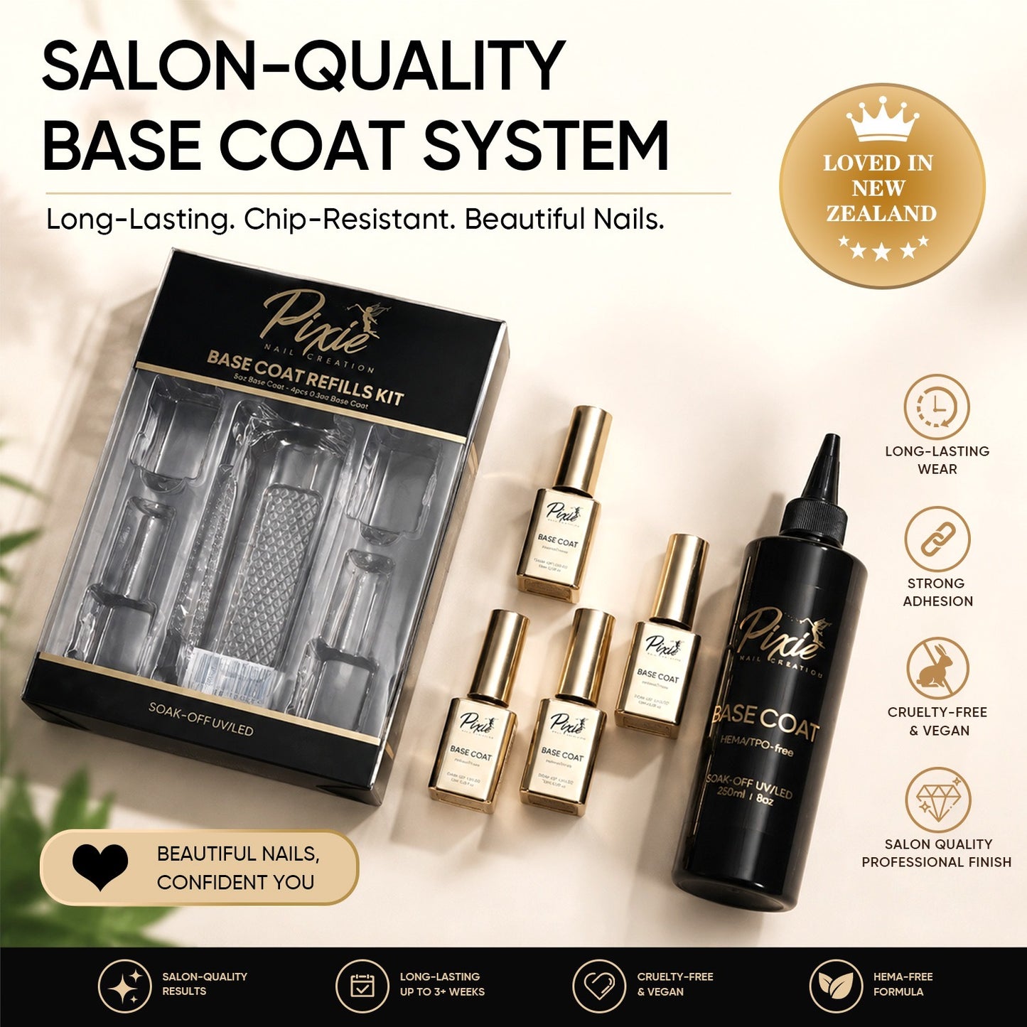 PIXIE | BASE COAT REFILLS BUNDLE - 250ml +  FREE 4x15ml(HEMA/TPO-free)