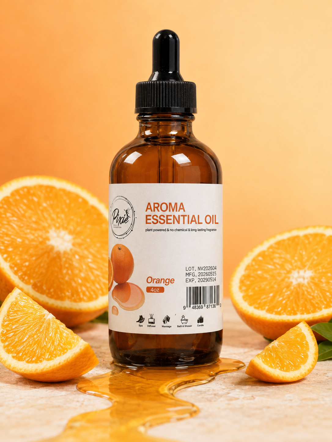 PIXIE | PREMIUM AROMA ESSENTIAL OIL FOR LUXURY PEDICURE  - ORANGE - 4OZ