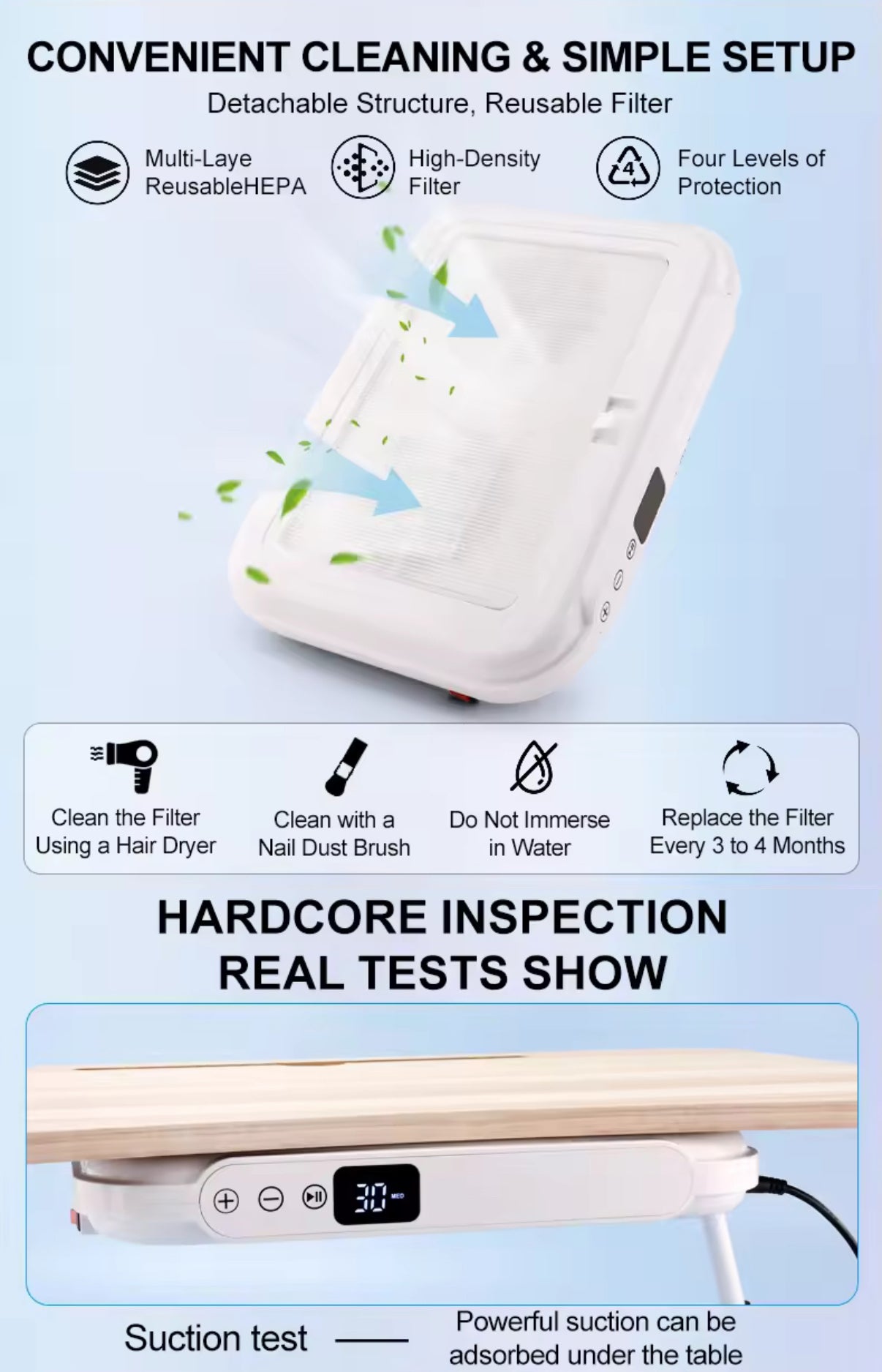 Super Strong Nail Dust Collector - Double Turbine Fan 4500RPM