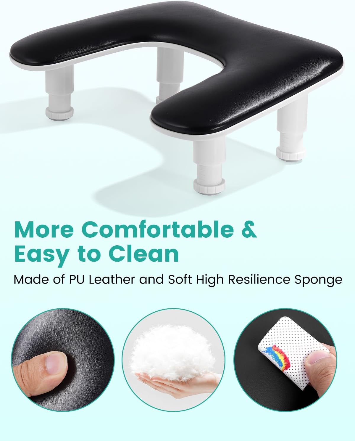 Deluxe Ergonomic U Shape Nail Arm Rest  - Adjustable Height