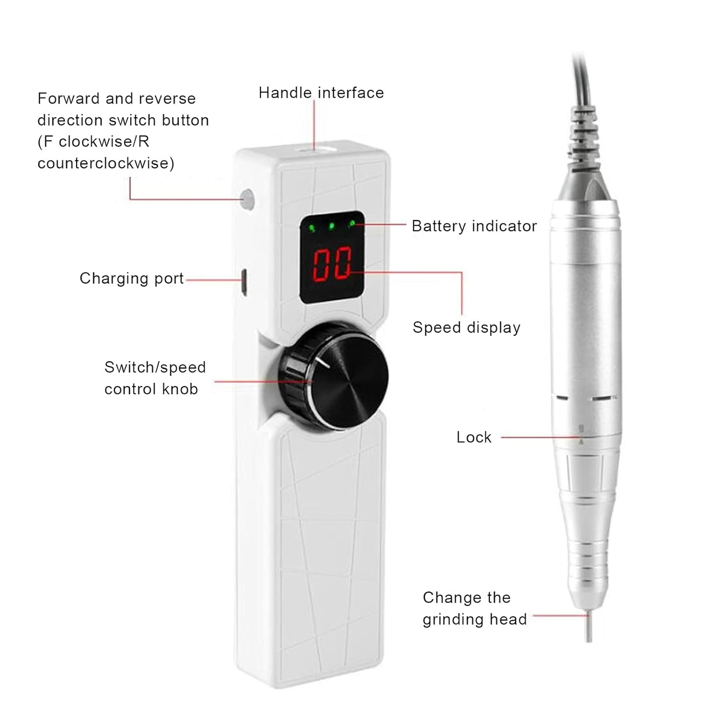 Super Slim Cordless E-File Machine - 3000RPM