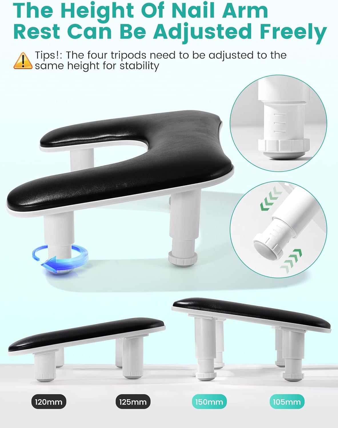 Deluxe Ergonomic U Shape Nail Arm Rest  - Adjustable Height