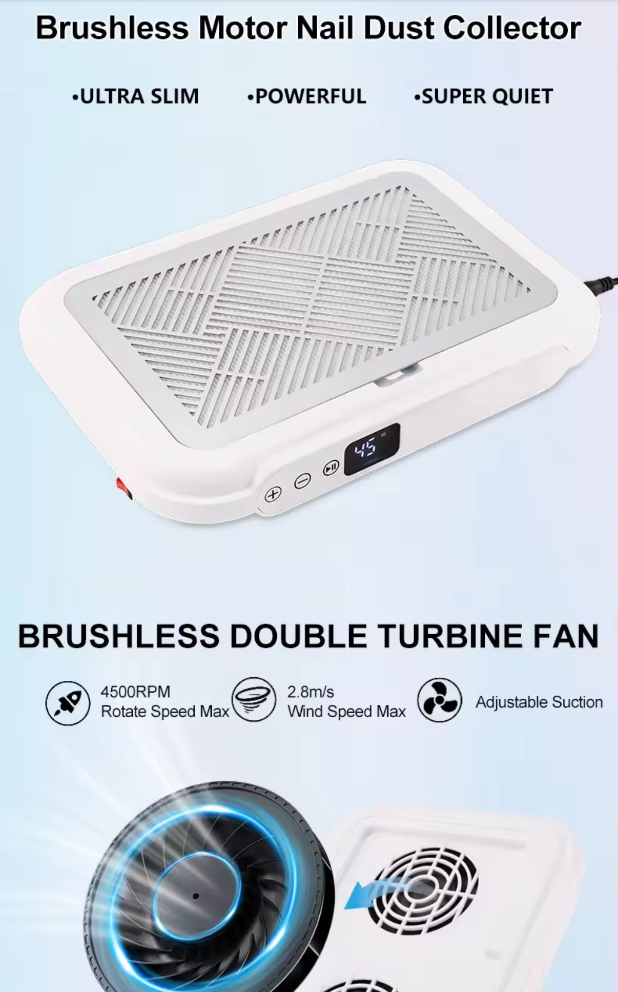 Super Strong Nail Dust Collector - Double Turbine Fan 4500RPM