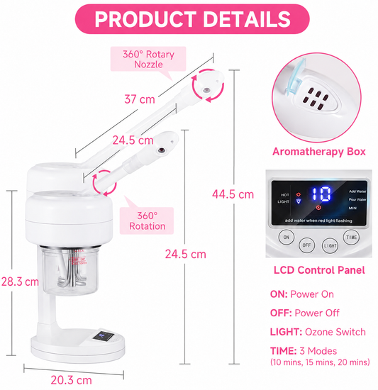 Table Top Mini Facial Steamer with Extendable Arm with Digital Control - P102