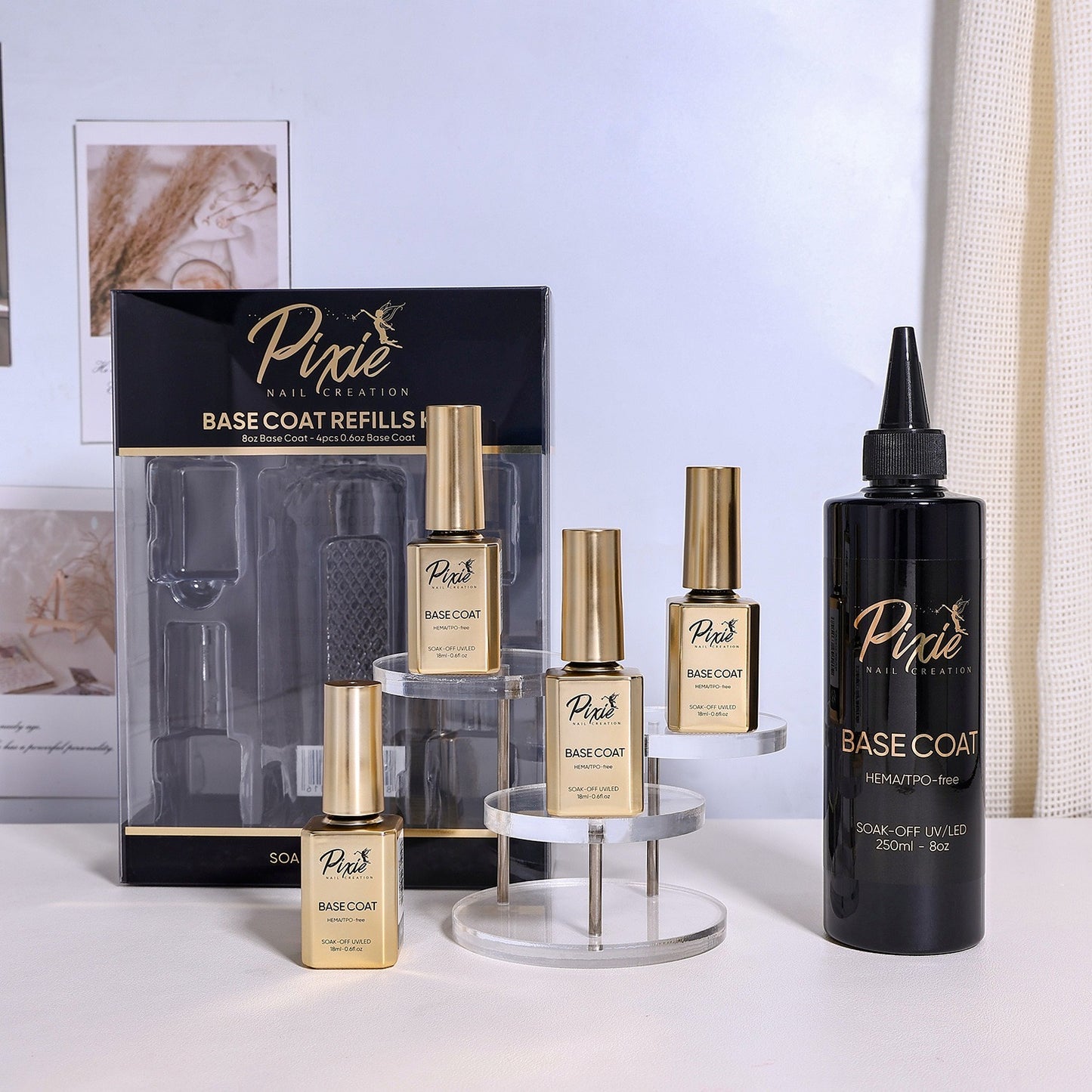 PIXIE | BASE COAT REFILLS BUNDLE - 250ml +  FREE 4x15ml(HEMA/TPO-free)