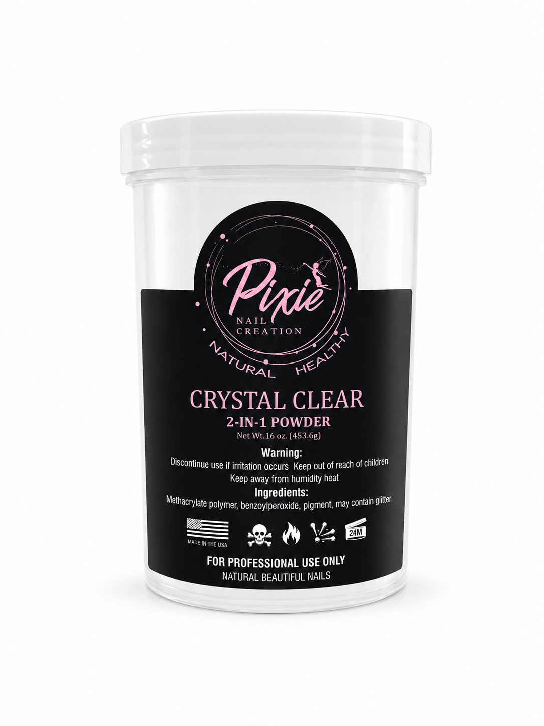 PIXIE 2in1 DIP/ACRYLIC POWDER - CRYSTAL CLEAR 16OZ