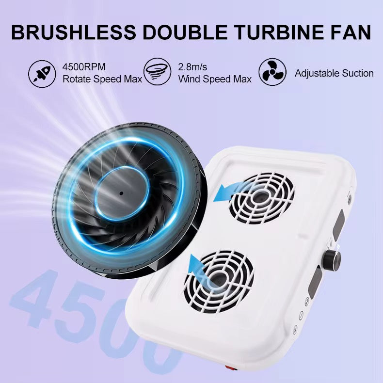Super Strong Nail Dust Collector - Double Turbine Fan 4500RPM