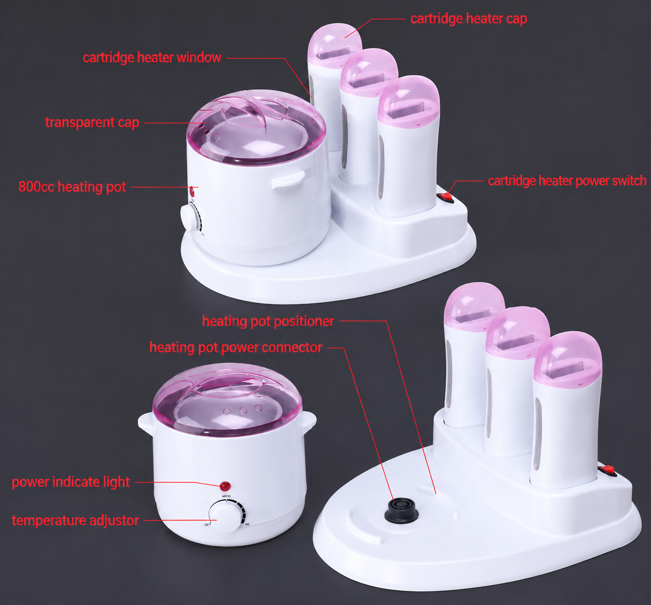 Wax Warmer - Wax Pot and 3 Cartridge Heaters - 4 in 1