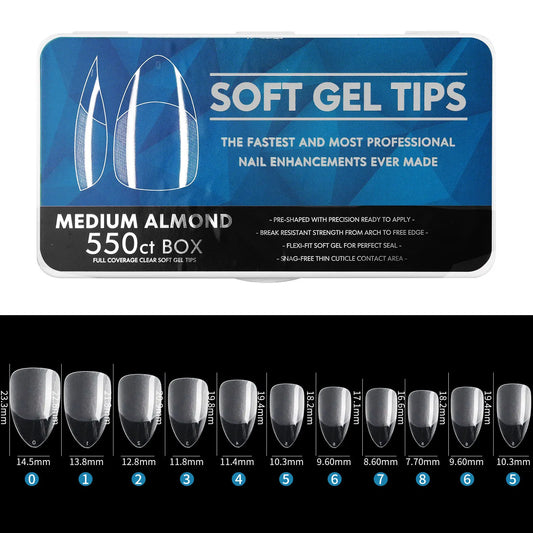 Medium Almond Soft Gel Tips - 550CT