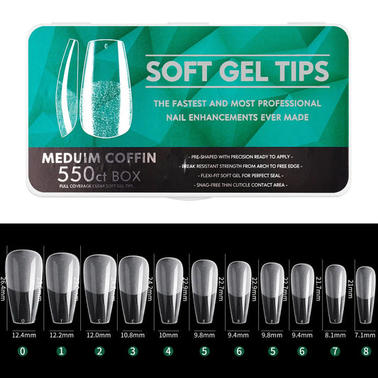 Medium Coffin Soft Gel Tips - Half Matte - 550CT