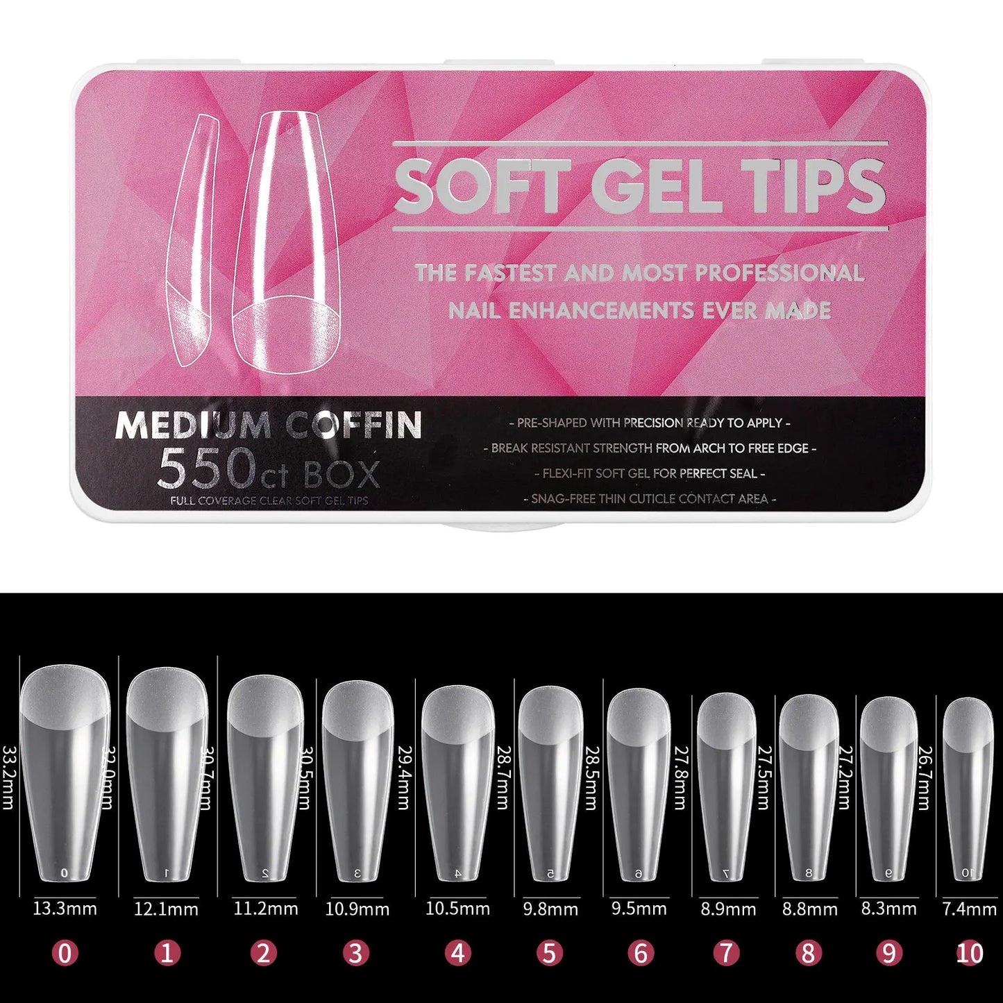 Medium Coffin Soft Gel Tips - Frosted (Pre Buff) - 550CT