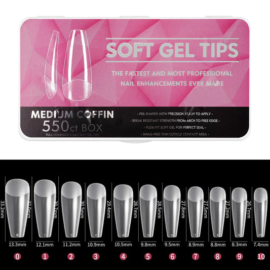 Medium Coffin Soft Gel Tips - Frosted (Pre Buff) - 550CT