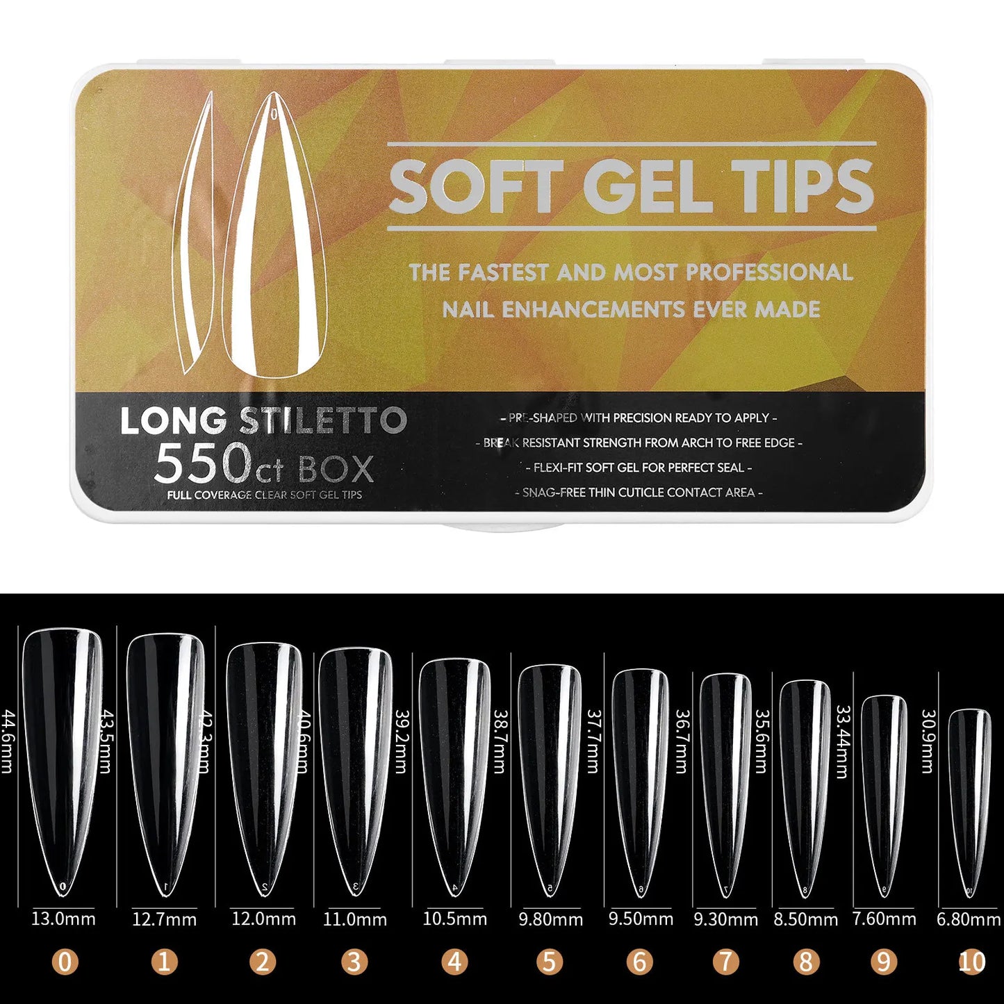 Long Stilleto Soft Gel Tips - 550CT