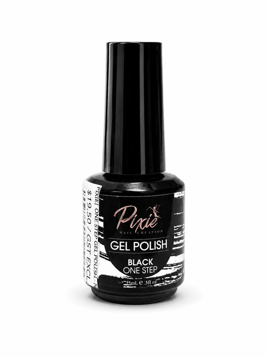 PIXIE| ONE STEP GEL POLISH - NO BASE COAT NEEDED - BLACK (15ML)