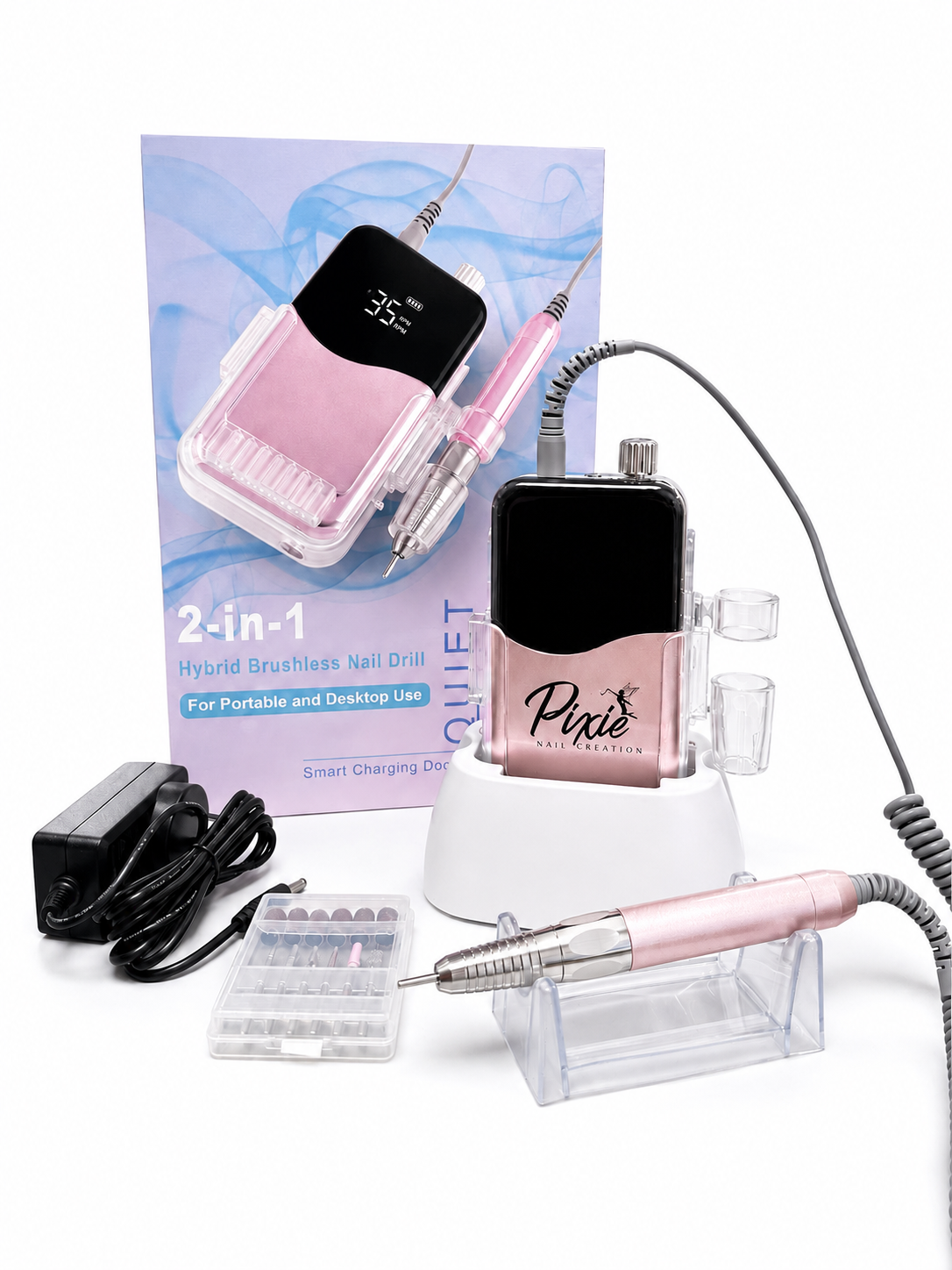 Nail Drill Machine - 35000 RPM Portable Cordless Rechargeable - Light Rose Gold