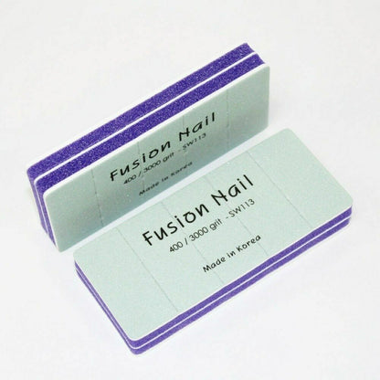 Fusion Nail 2 Sided Shiny Buffer  Pre Cut 400/ 3000 Grit - Made in Korea